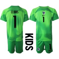 Echipament fotbal Franţa Hugo Lloris #1 Portar Tricou Deplasare Mondial 2022 pentru copii maneca scurta (+ Pantaloni scurti)
